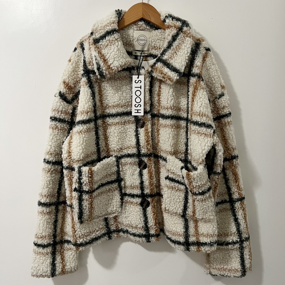 Stoosh Cream Teddy Jacket with Black & Brown Windowpane